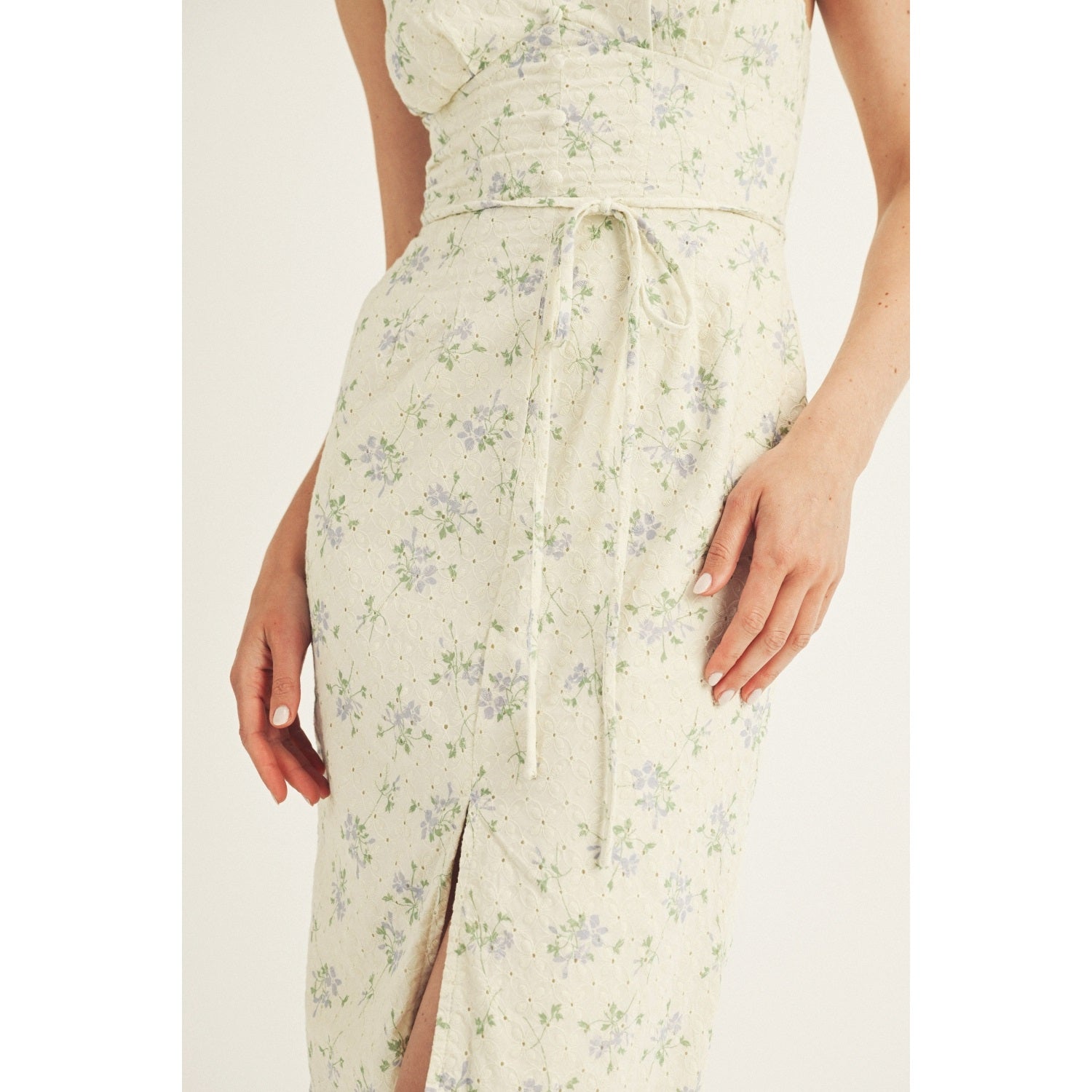 Floral Eyelet Bodycon Midi Dress