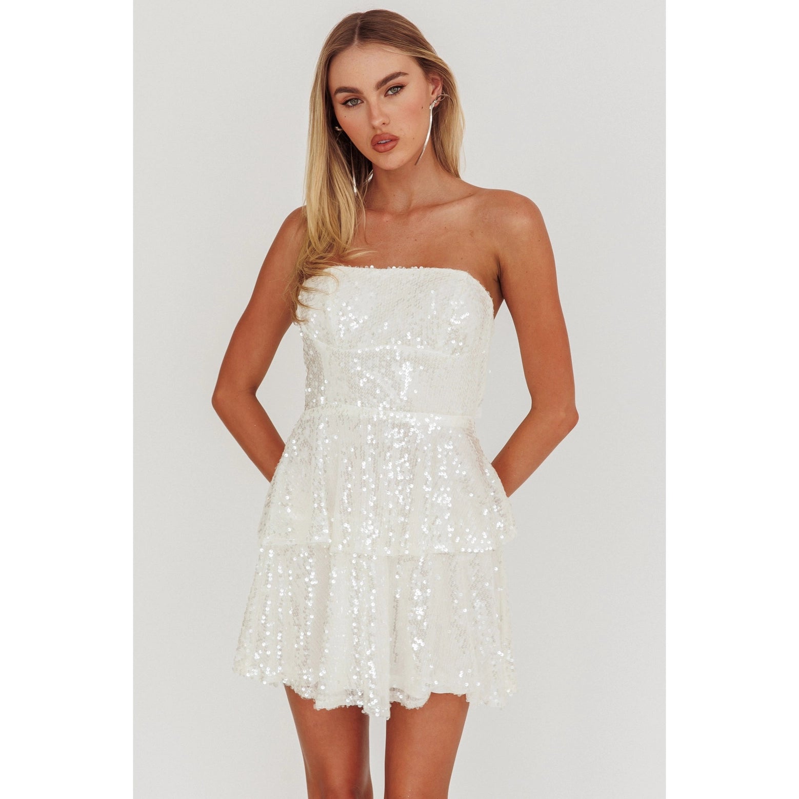 Sequin Tiered Mini Dress S Sequin Tiered Mini Dress S