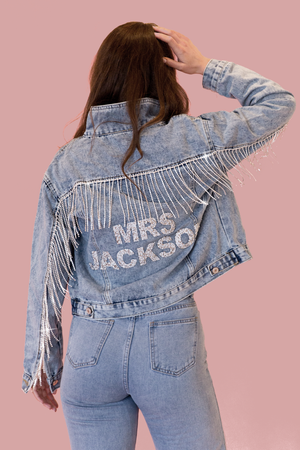 Oversized Pearl and Rhinestone Denim Jacket – Grace and Charm