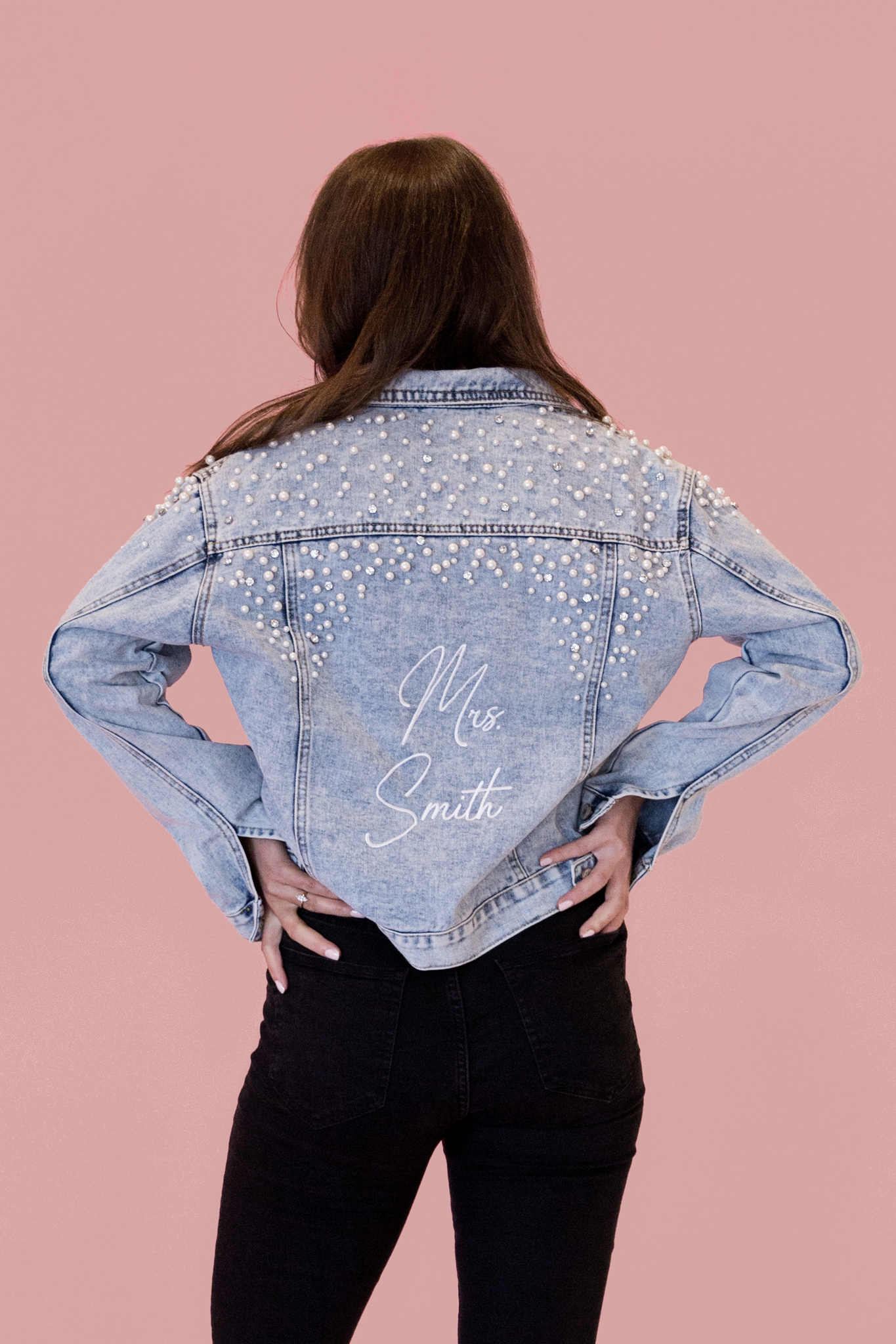 Embroidered Pearl Studded Jean Jacket for Bride