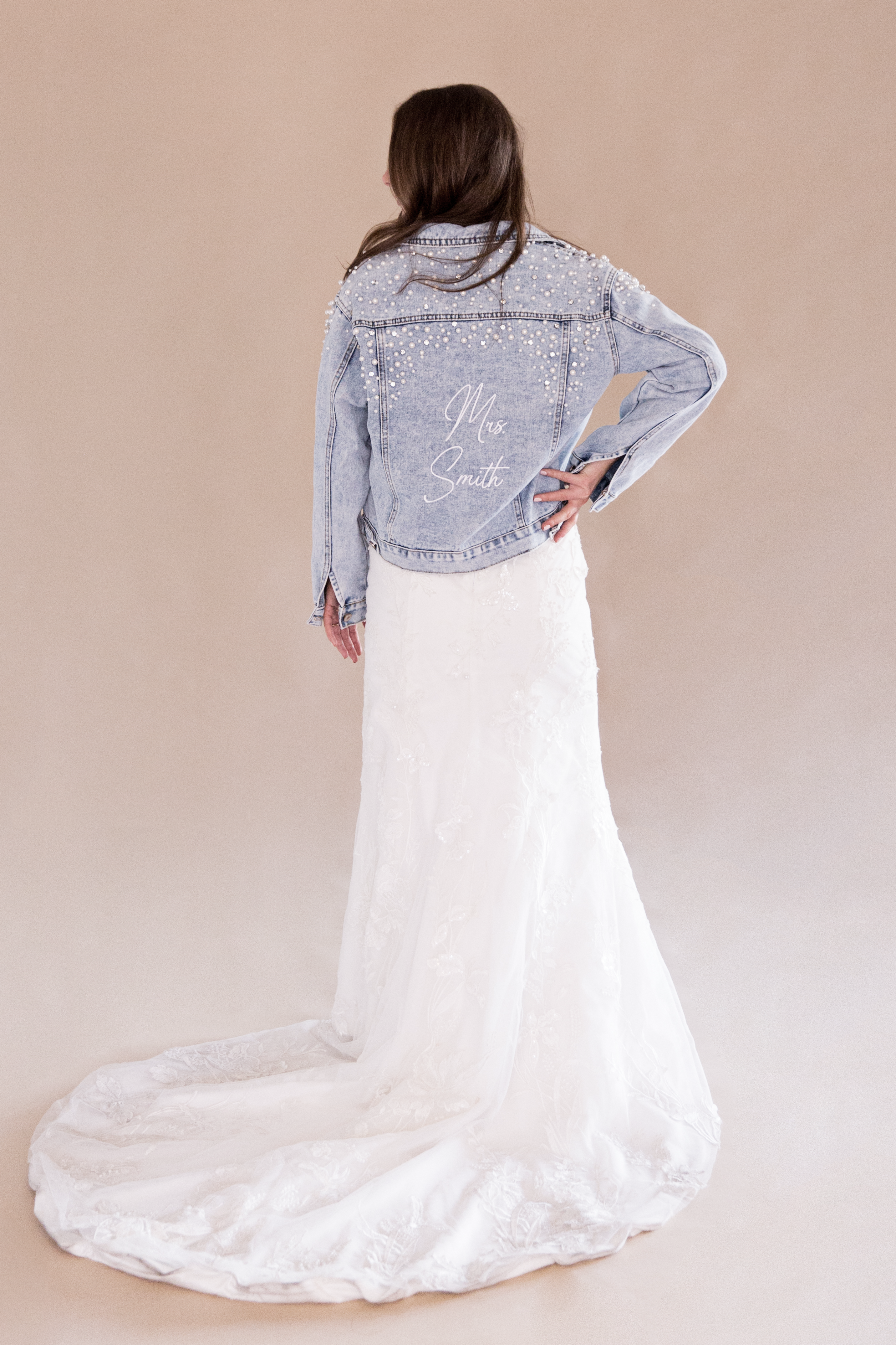 Denim Jacket Jacket With Maxi Dress For Wedding Embroidered Pearl