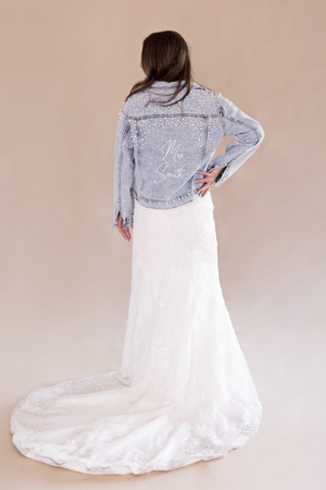 Embroidered Pearl Studded Jean Jacket for Bride