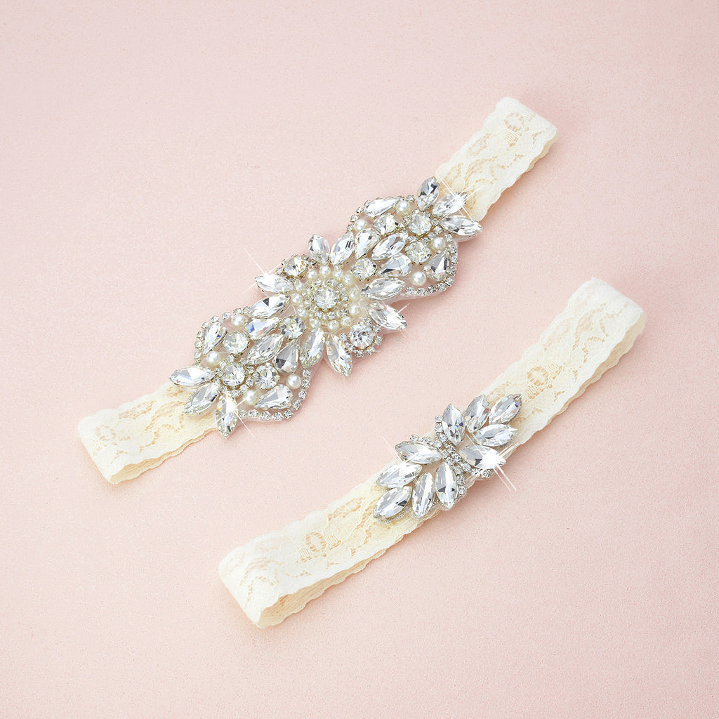 Iris Crystal and Lace Garter Set